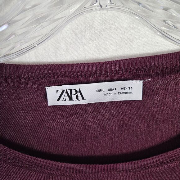 ZARA Crewneck Thin Effortless Sweater Burgundy Wine Size Large - Picture 2 of 4
